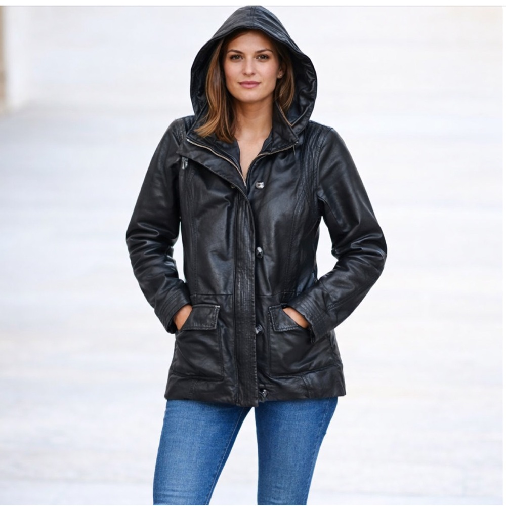 Danier Vintage Insulated Leather Jacket with Hood